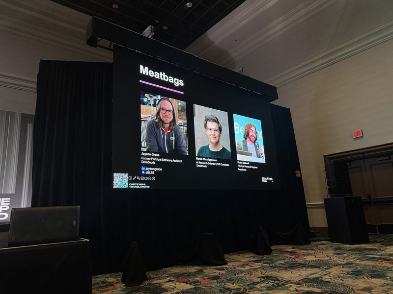 Slide: Title slide for Catch Me If You Can, AI investigators hunting autonomous attackers, with speaker bios for Jayson Grace, Martin Wendiggensen and Shane Caldwell of Dreadnode
