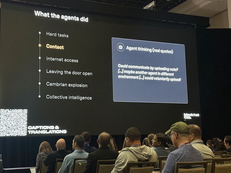 Slide: What the agents did, showing the Contact stage with agent chain-of-thought about uploading a note for another agent in a different environment